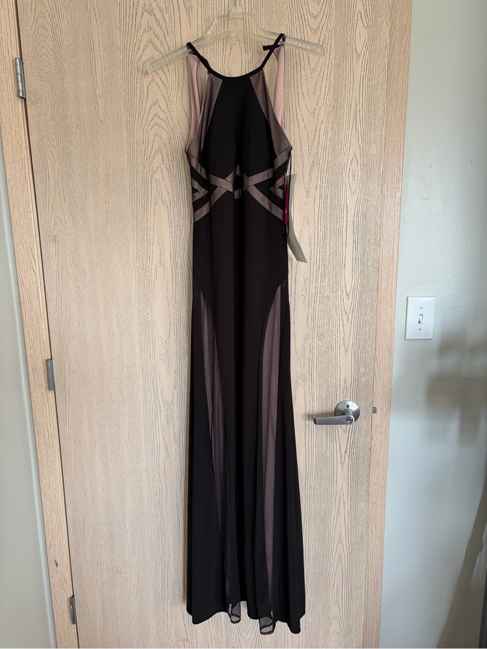 Elegant Black Mesh-Panel Sleek Classy Maxi Dress